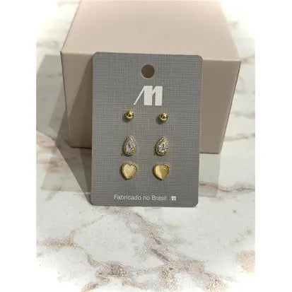 Conjunto de Brincos Folheado a Ouro