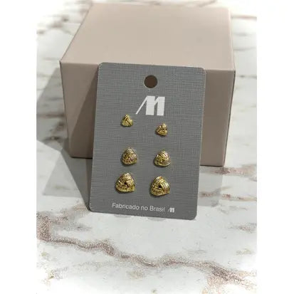 Conjunto de Brincos Folheado a Ouro